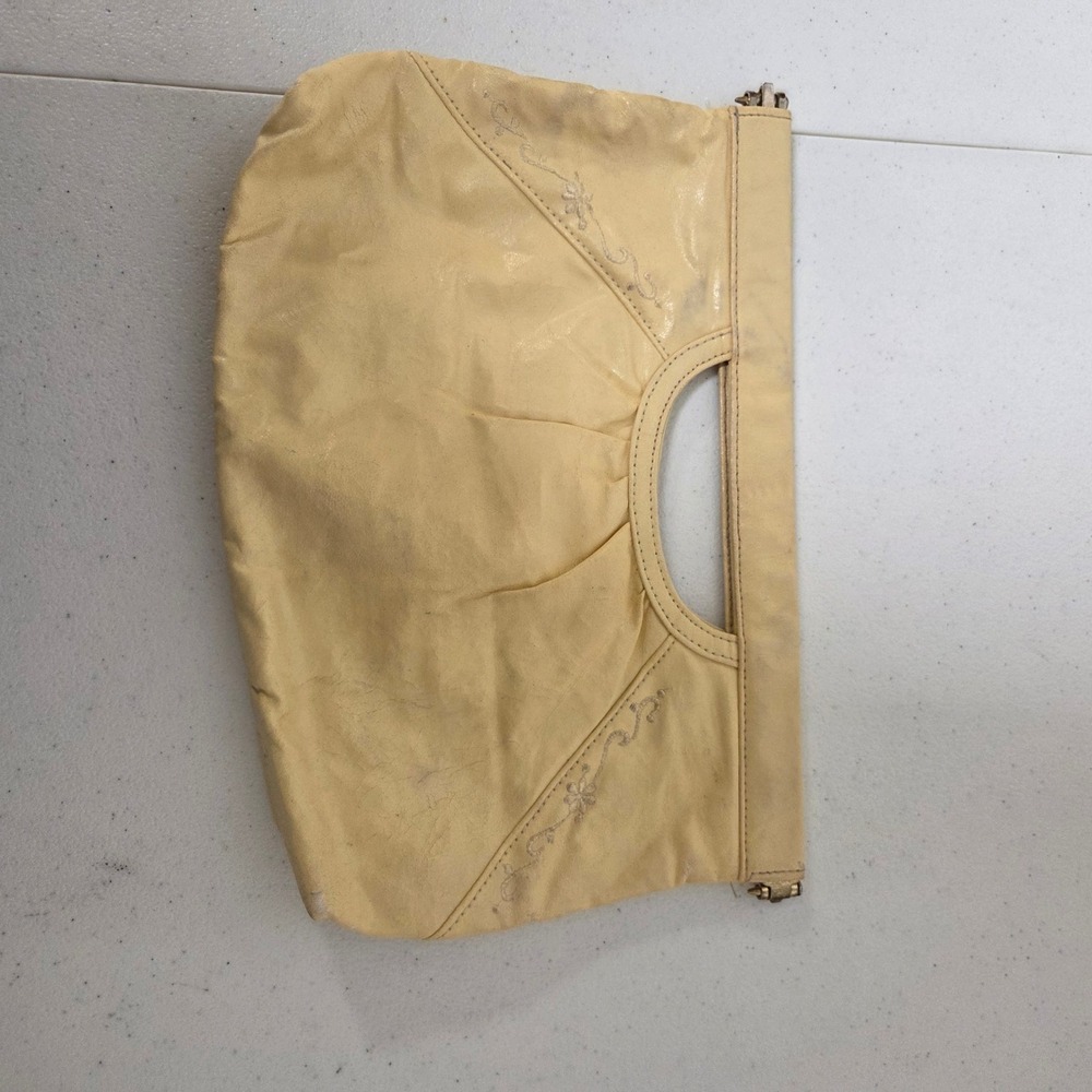 Vintage Bag Bazaar Yellow Faux Leather Embroidered Clutch Handbag Made in Taiwan